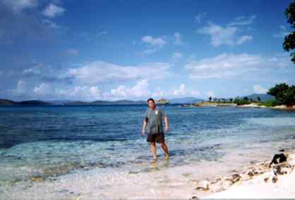 Roy walking on Saphire Beach on the east end of St. Thomas. 