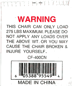 A warning sticker ripped off of one of those portable chairs.