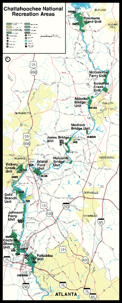 Chattahoochee National Recreation Areas Map. Click here for a zoomable,