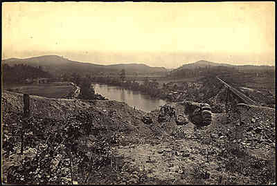 Allatoona pass from the Etowah River bridge, 1865, by George Barnard.