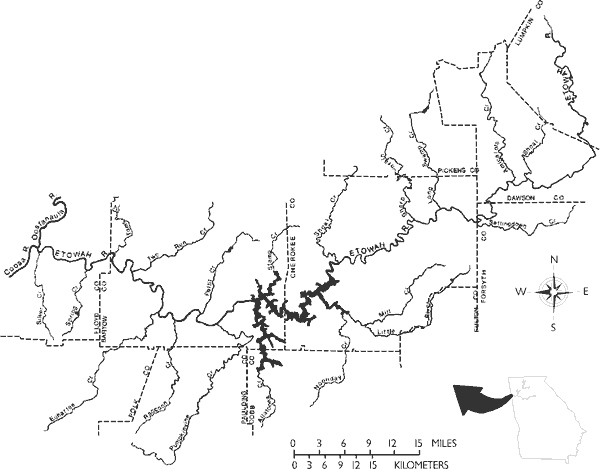 Figure 4. Counties and principal tributaries of the Etowah River system.