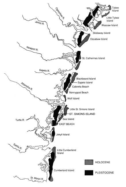 Figure 1: Georgia's Pleistocene and Holocene Barrier Islands.