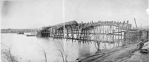 Federal engineers bridging the Tennessee River at Chattanooga, March 1864.