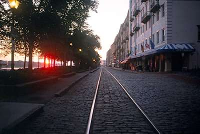 Another photo of River Streeet near dusk.