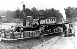 The John R. Sharpe loading cotton at Bainbridge. Steamboats transported agricultural products downstream to Appalachicola, Florida and returned with goods for southwest Georgia. Click to enlarge.