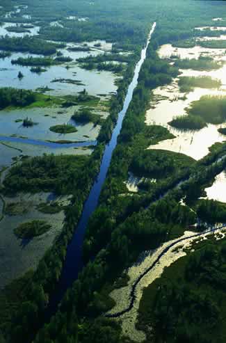 The path of the manmade canal is clearly visible from the air. Photo by Richard T. Bryant. Email richard_t_bryant@mindspring.com
