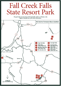 Falls Creek Falls Map Sherpa Guides | Tennessee | The Tennessee Mountains | Lower Cumberland  Plateau | Fall Creek Falls State Resort Park